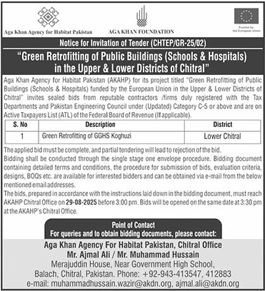 Aga Khan Agency for Habitat Pakistan Chitral Tender Notice